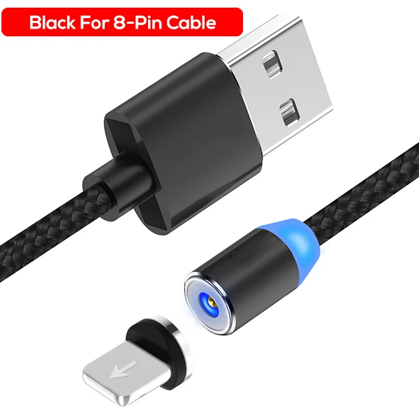 Black for iPhone 2.4A Быстрая зарядка светодиодный магнитный usb-кабель для IPhone 6 7 8 Plus 5s SE магнит IPad Air USB зарядное устройство кабель type C& Micro USB кабель - Цвет: Black for iPhone