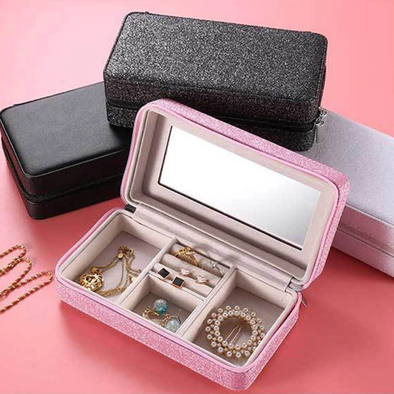 

PU Leather Jewelry Box Organizer Portable Zipper Earrings Ring Necklace Display Storage Case Travel