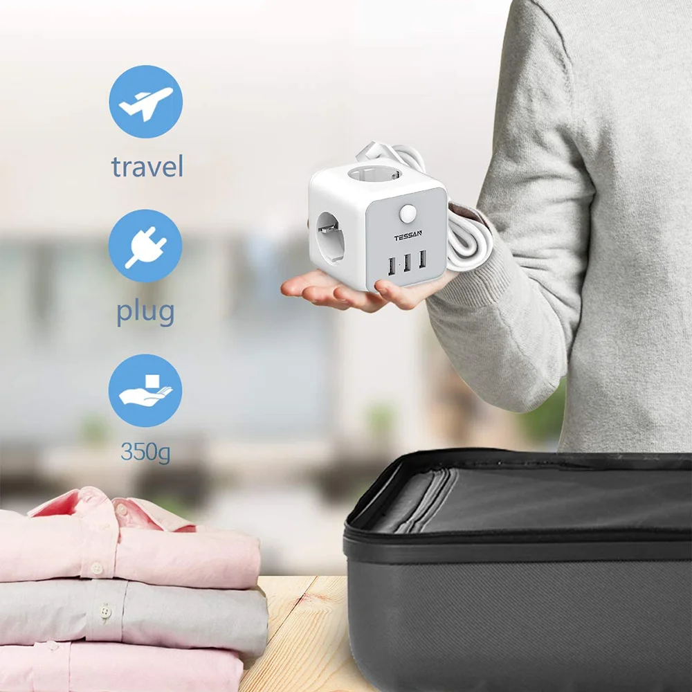 

Desktop Multiple Outlets Extender 3 USB Power Strip with Switch EU Plug Ouetlets and 1.5M Extension Cord for Home