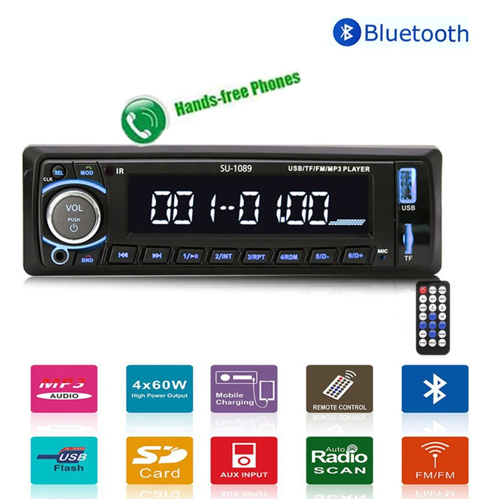 Автомагнитола 1din Авторадио Aux вход приемник Bluetooth стерео MP3 мультимедийный плеер