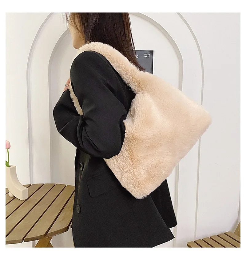 Зимняя пушистая мягкая плюшевая женская сумка на плечо повседневные однотонные