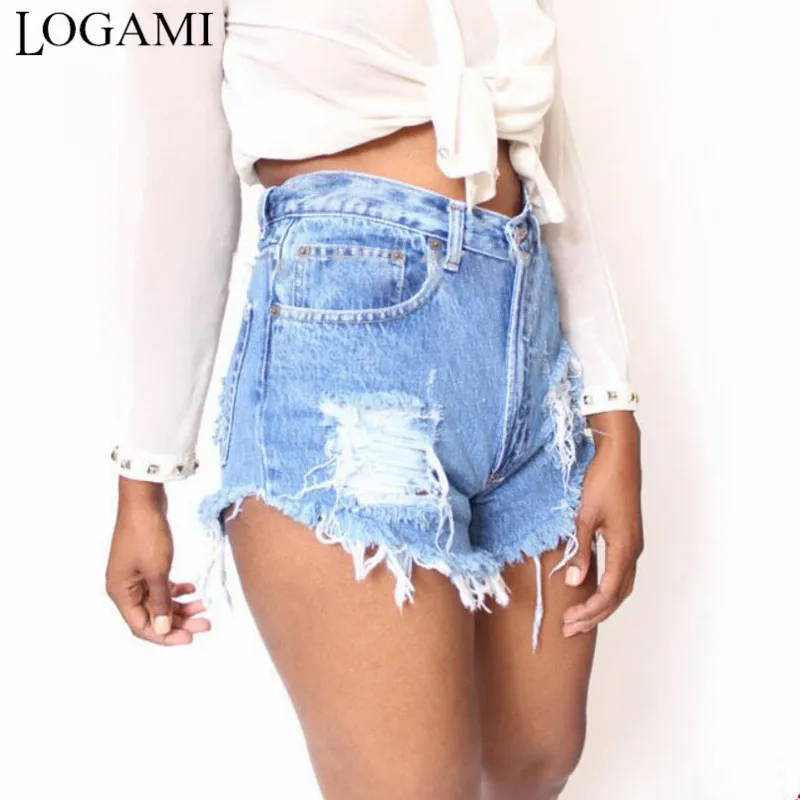 

Джинсовые шорты LOGAMI с высокой талией, женские рваные шорты неправильной формы с дырками, повседневные летние пляжные шорты 2020
