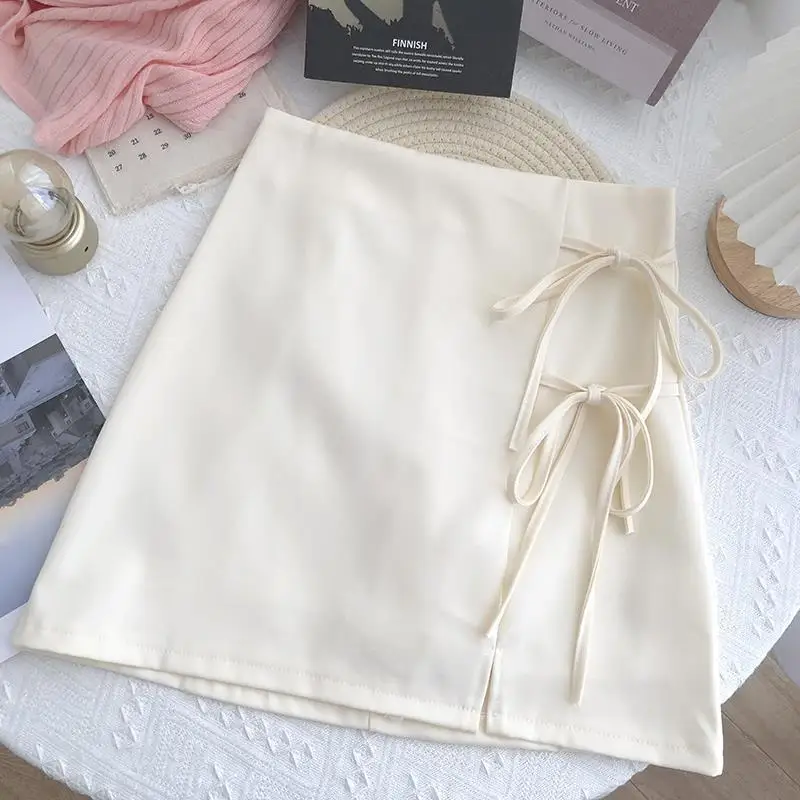 Женская плиссированная мини-юбка однотонная бандажная трапециевидная юбка с