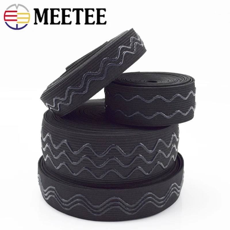 Meetee 2/5/10 м 2-4 см является допустимой Non-slip Эластичная лента волны силиконовые эластичные лямки ремня DIY спортивная одежда наручи аксессуары для шитья