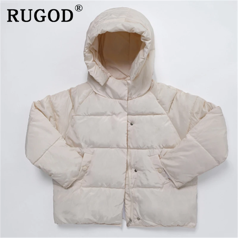 RUGOD/осень-зима, однотонное хлопковое Женское пальто в Корейском стиле, короткое, стильное, милое, студенческое, свободное, уличная,, плюс размер, стеганое пальто