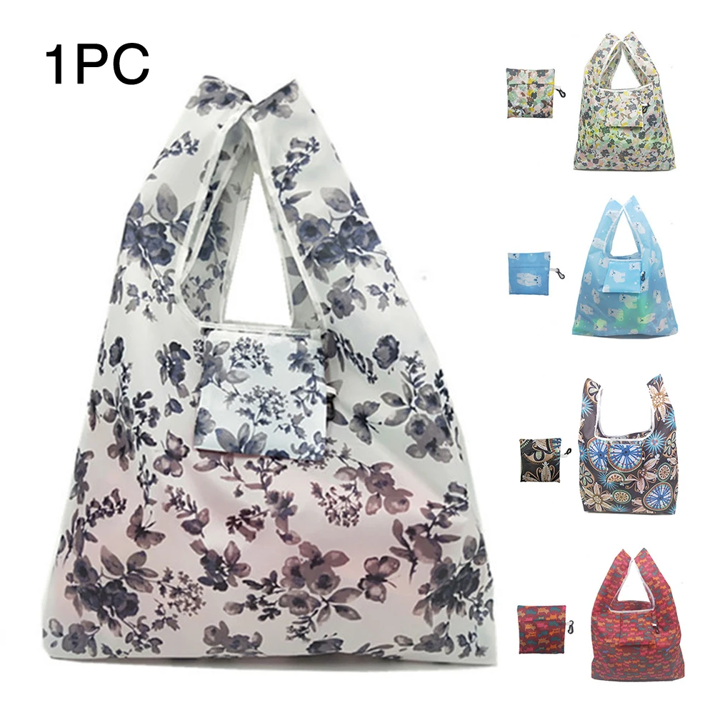 

Folding Polyester Causal Tote Eco-friendly Women Simple Shopping Bag Pouch Fashion Portable Reusable Large Storage