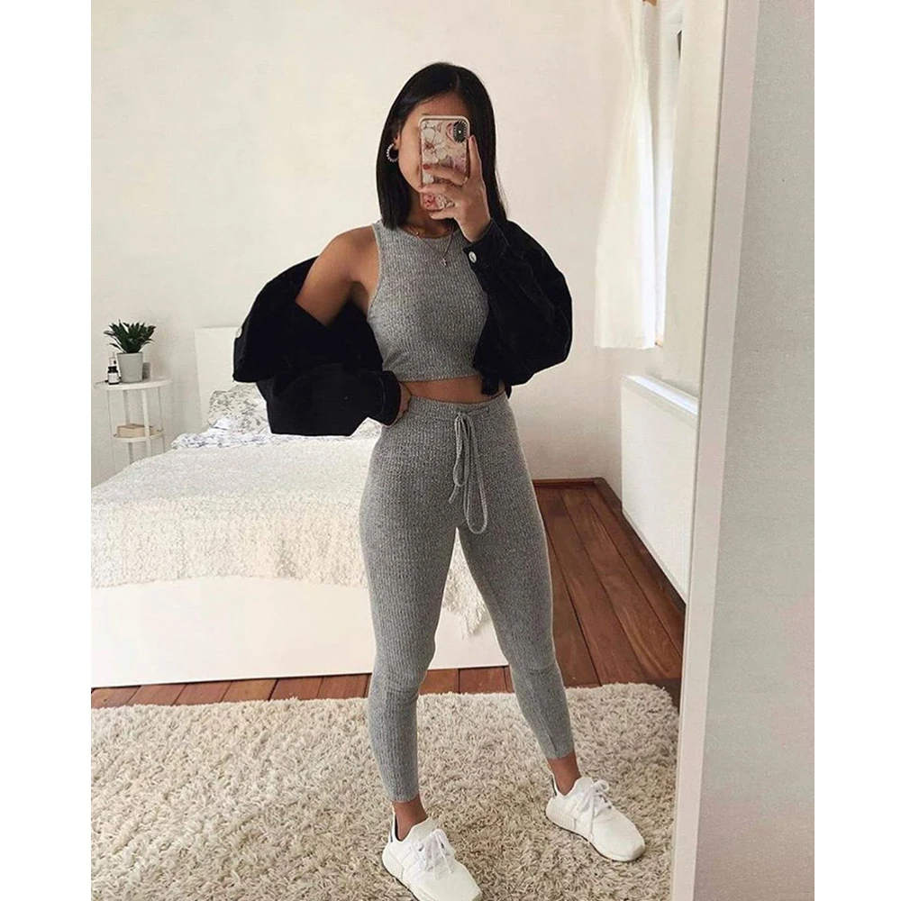

Summer New Commuting Fashion Women's Wear Grey Collar Sleeveless Short Vest Belt Trousers Tight Two Suits