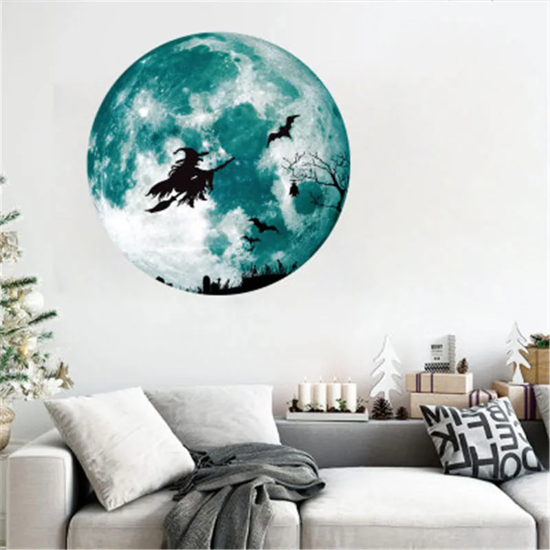 Светящиеся в темноте наклейки на стену виде Луны ведьмы украшение Хэллоуин