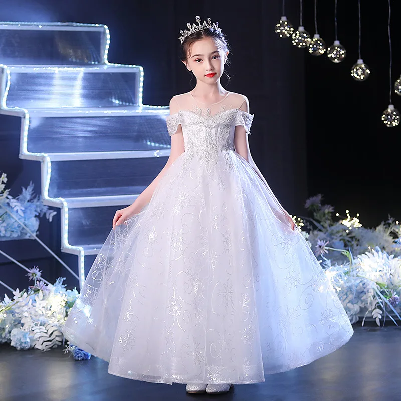 

Sequin Lace Girls Wedding Formal Dresses White Children Flower Girl Party Evening Birthday Dress Kids Prom First Communion Gown