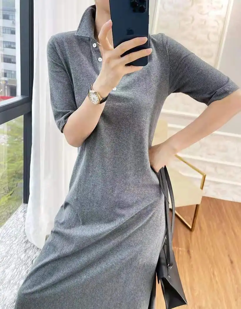 

T Shirt Dress For Women Summer Dresses Casual Streetwear Short Sleeve Polo Neck Cotton Casual Soft Plus Size Long Maxi Dress