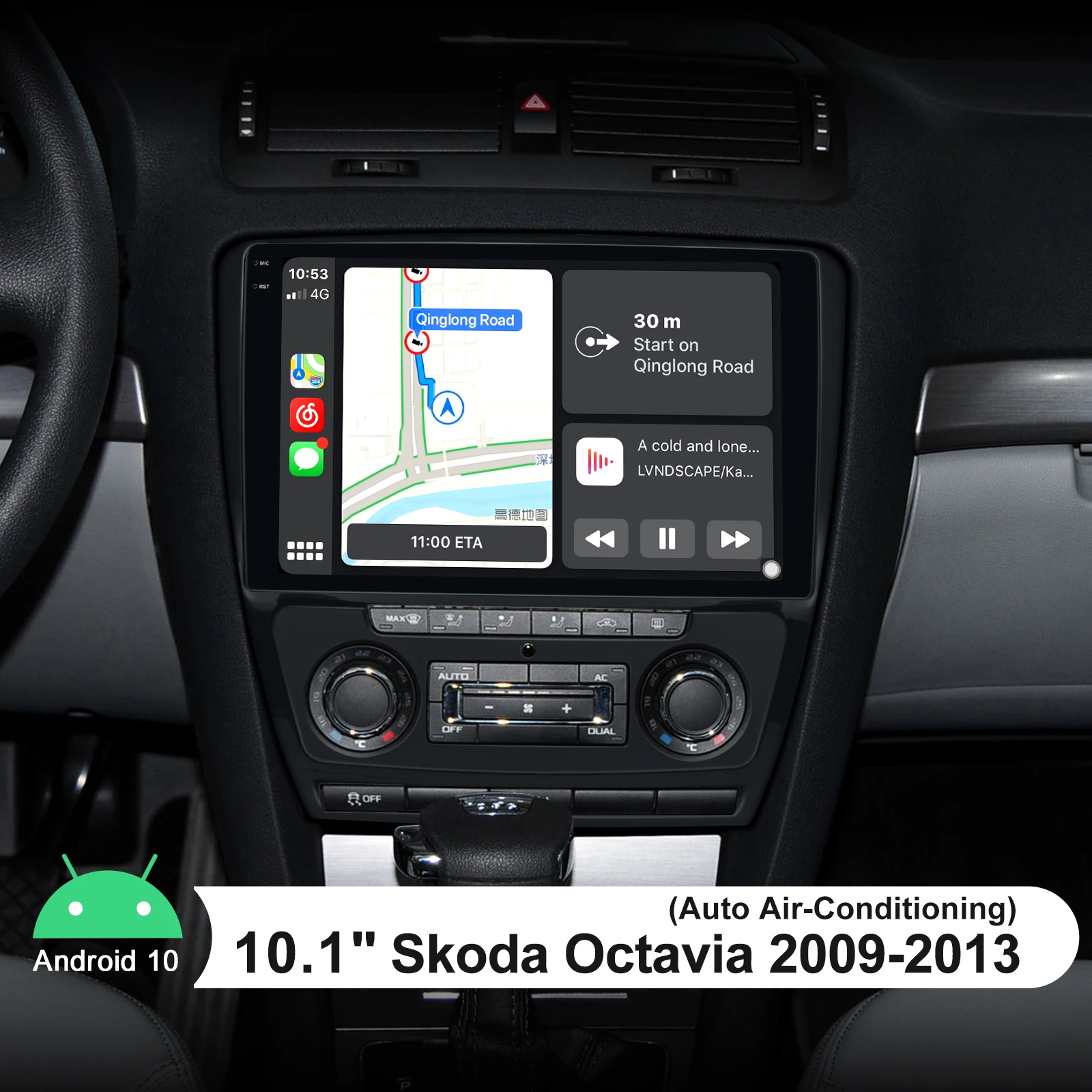 저렴한 10.1 인치 무선 카플레이 자동차 멀티미디어 플레이어, 라디오 테이프 레코더 1 Din 오토라디오 안드로이드 블루투스 스코다 옥타비아 2009-2013