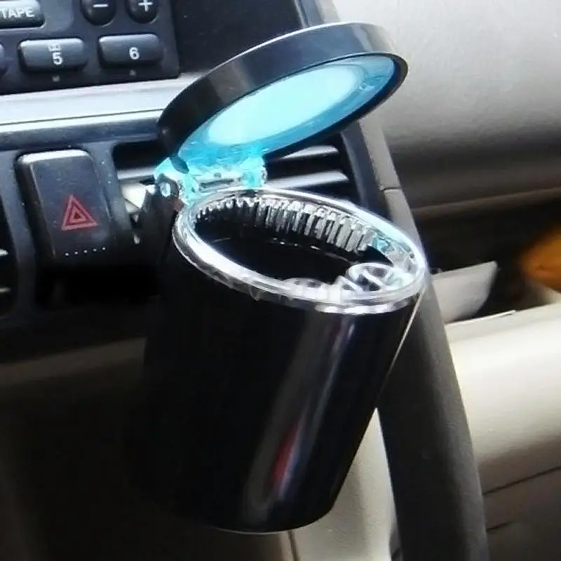 

Портативная автомобильная пепельница со светодиодный светильник, автомобильный дорожный держатель для сигарет, пепельница, черная портат...