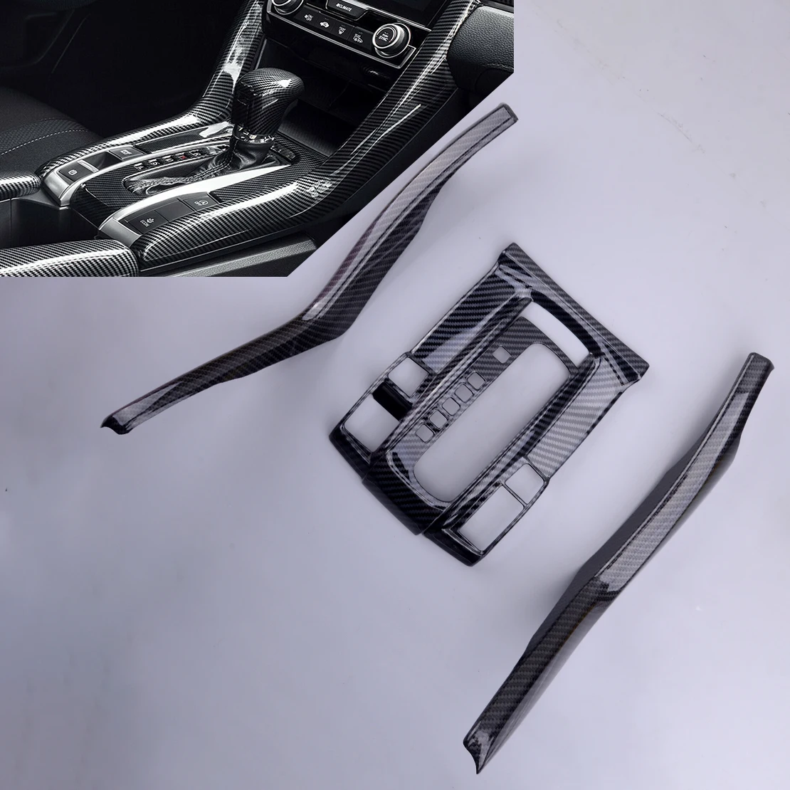 

4Pcs Center Console Gear Shift Panel Cover Trim Frame Plastic Carbon Fiber Style Black Fit For Honda Civic 2016 2017 2018 2019