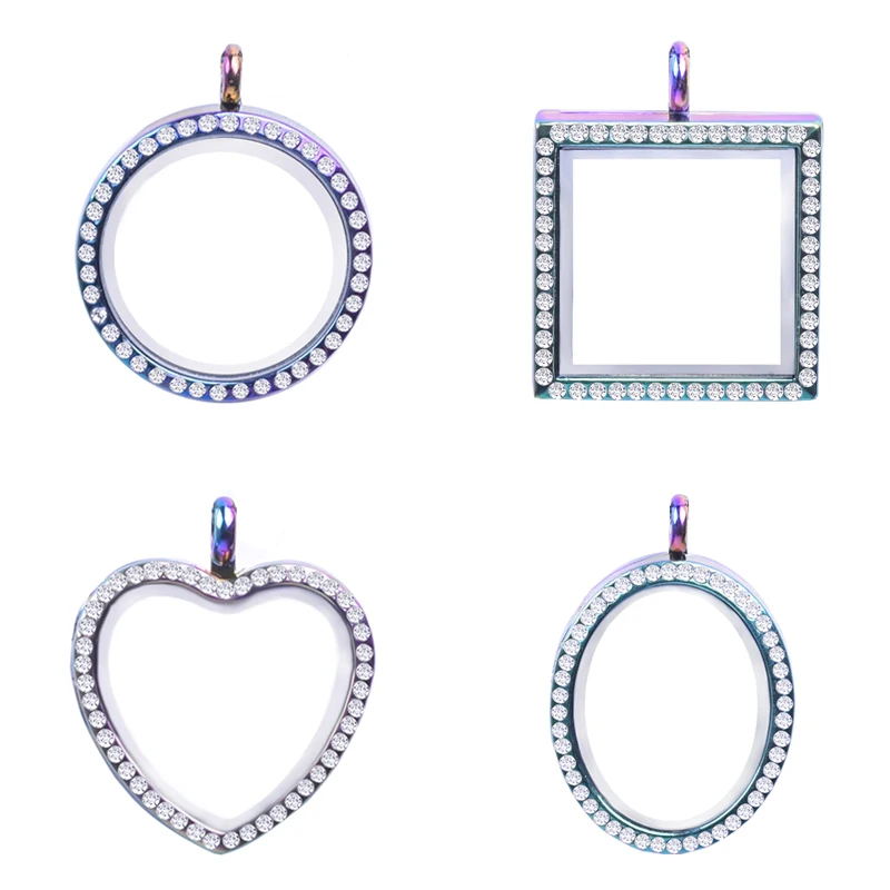 

10pcs/Lot Vintage Geometric Square Heart Floating Locket Pendant Glass Necklaces Men Women Unisex Gift Jewelry Accessories Bulk