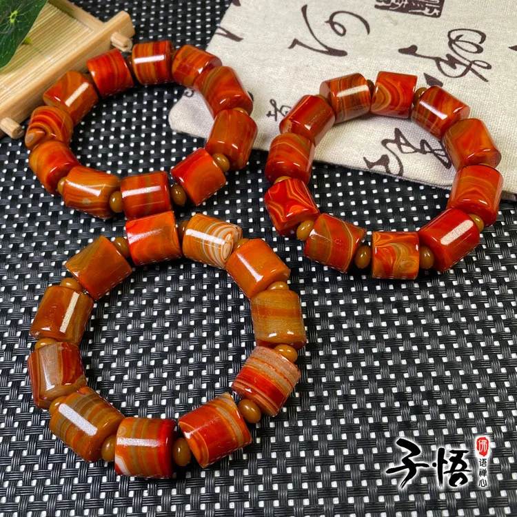 Цилиндрические браслеты из красного агата с матовым агатом | Украшения и