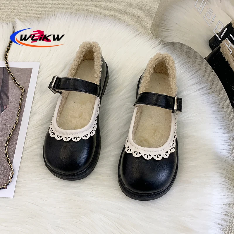 

Женские туфли-Лолиты с оборками, Туфли Мэри Джейн на плоской подошве, туфли принцессы с круглым носком, туфли-оксфорды, кружевные туфли в сти...