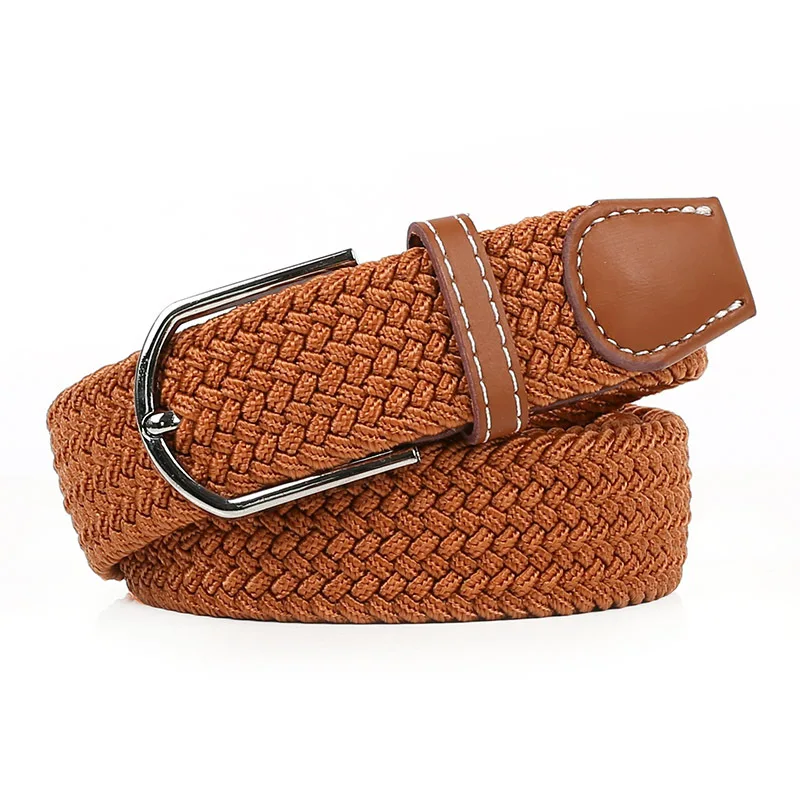 

New Men's and Women's Pin Buckle Elastic Canvas Leather Belt Casual Woven Waistband Decorative Elastic Belt