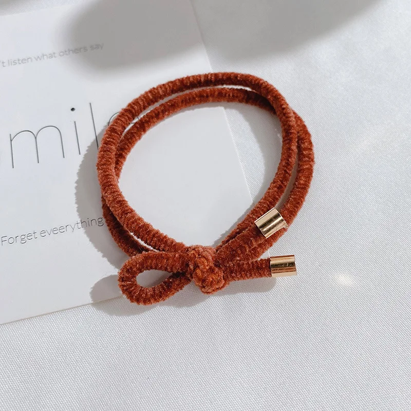 

3pcs/set Korean Style Solid Thick Knotted Elastic Rubber Band Women Double Layered Bow Hair Band Stretch Velvet Hair Tie Ropes
