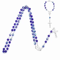 blue handmade pendant round beads chain virgin mary jesus cross rosary jewellery fashion accessories present for unisex