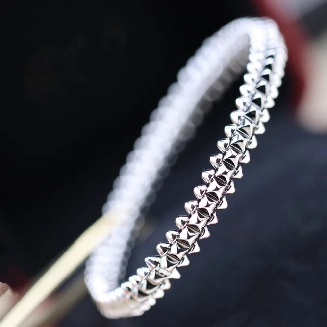 

Hot Top Brand Pure 925 Sterling Silver Jewelry For Women Rose Gold Bangle Steam-punk Bangle Wedding Jewelry Around Rivet Bangle