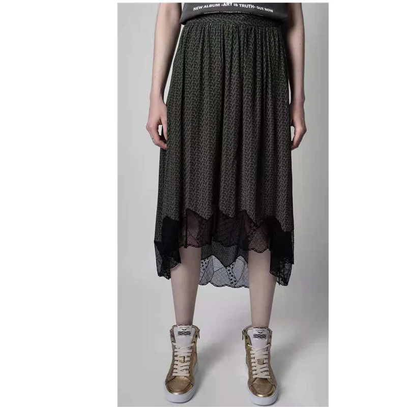 

Женская юбка из вискозы, с асимметричным подолом и кружевной отделкой, лето 2021