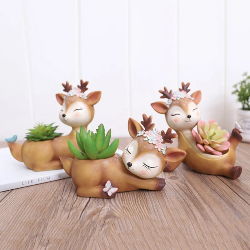 Мультяшный цветочный горшок с оленем Круглый суккулентный Горшок С КАКТУСОМ из