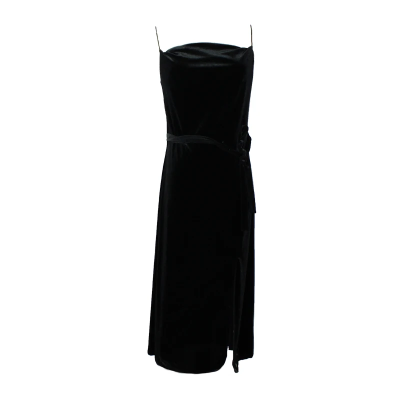 

shoulder-straps female temperament of the spring of 2021 the new French open fork dress sexy spice black dress skirt