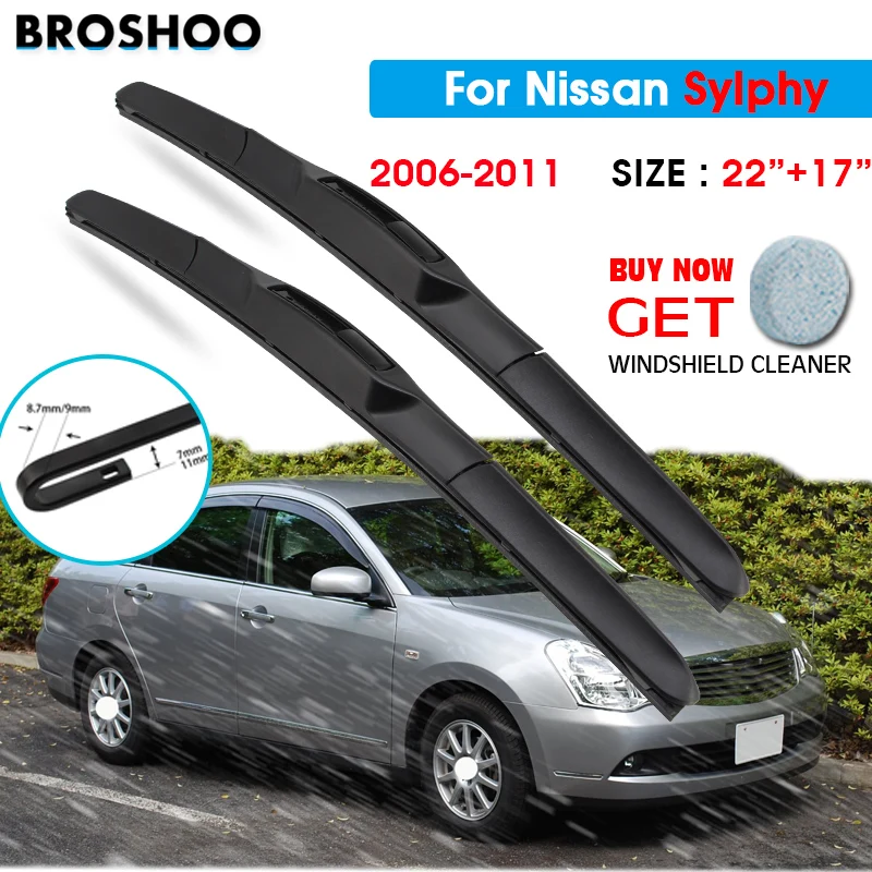 

Car Wiper Blade For Nissan SYLPHY 22"+17" 2006-2011 Windscreen Windshield Wipers Blades Window Wash Fit U Hook Arms