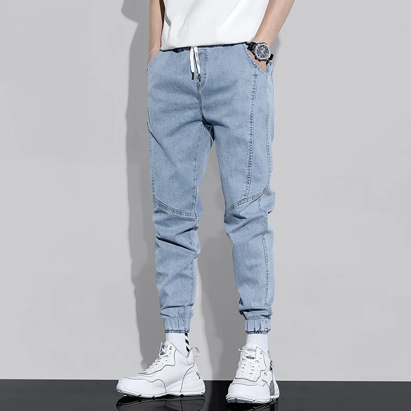 

2021 new men's jeans street hip-hop stretch harem pants jogging pants casual trousers stitching loose-fit denim trousers