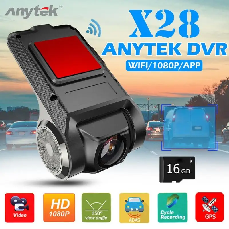 Anytek X28 Full HD 1080P Автомобильный видеорегистратор 150 Объектив WiFi ADAS Dash камера оснащен