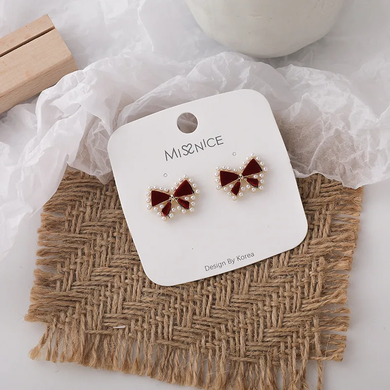 

Sweet Bowknot Pearl Stud Ear Women Jewelry Fashion Accessories Cute Simple Bow Earrings S925 Needle