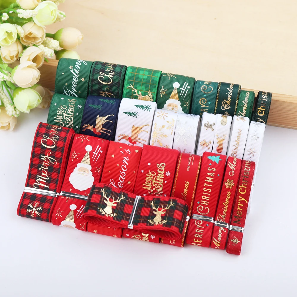 

Mixed Christmas Ribbon combination 10Yards Polyester Ribbon Bronzing Ribbon Printed For Christmas Decoration DIY Sewing Fabric