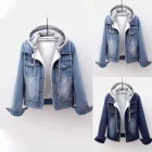 Джинсовые куртки женская одежда облегающие джинсовые пальто корейские пальто весна-осень 2021 новые куртки для женщин однотонные повседневные пальто с капюшоном