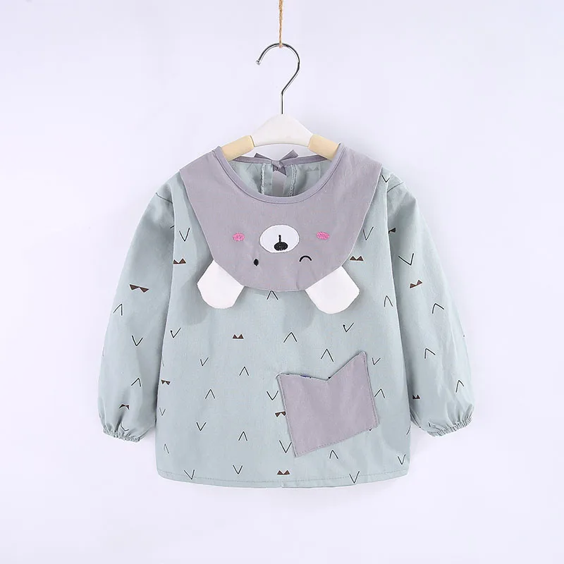 style1 green Хлопковые Мультяшные детские нагрудники, водонепроницаемые, для малышей, для малышей, для кормления, с длинными рукавами, слюнявчик для мальчиков и девочек - Цвет: style1 green