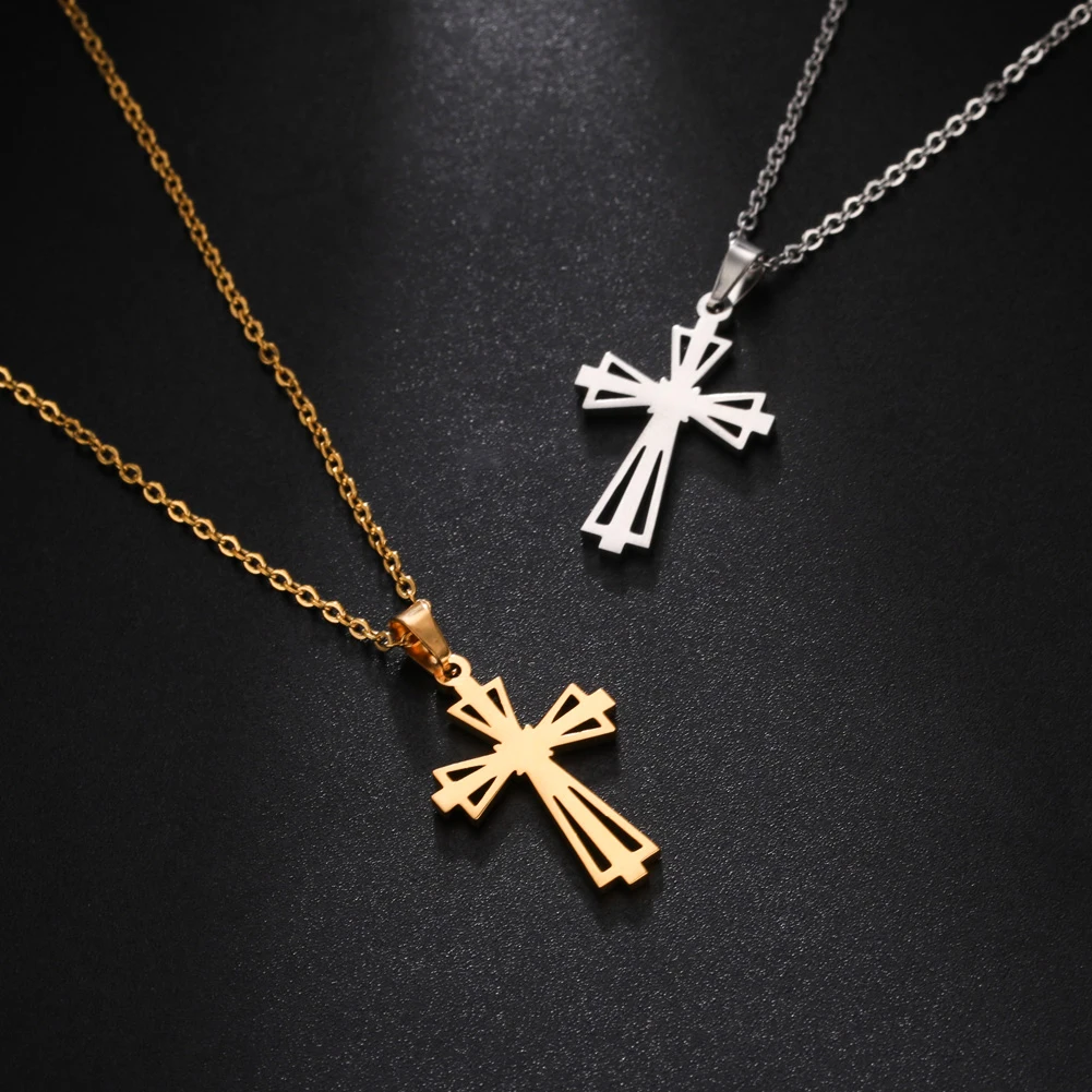 

Sipuris Cross Necklace Geometric Triangle Necklace For Men Women Stainless Steel Valentine's Day Necklace Classic Jewelry Gift