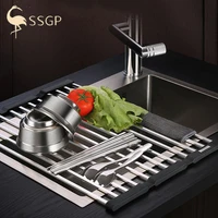 stainless steel foldable kitchen sink rack dish drying rack over sink roll up dry storage rack kitchen shelf