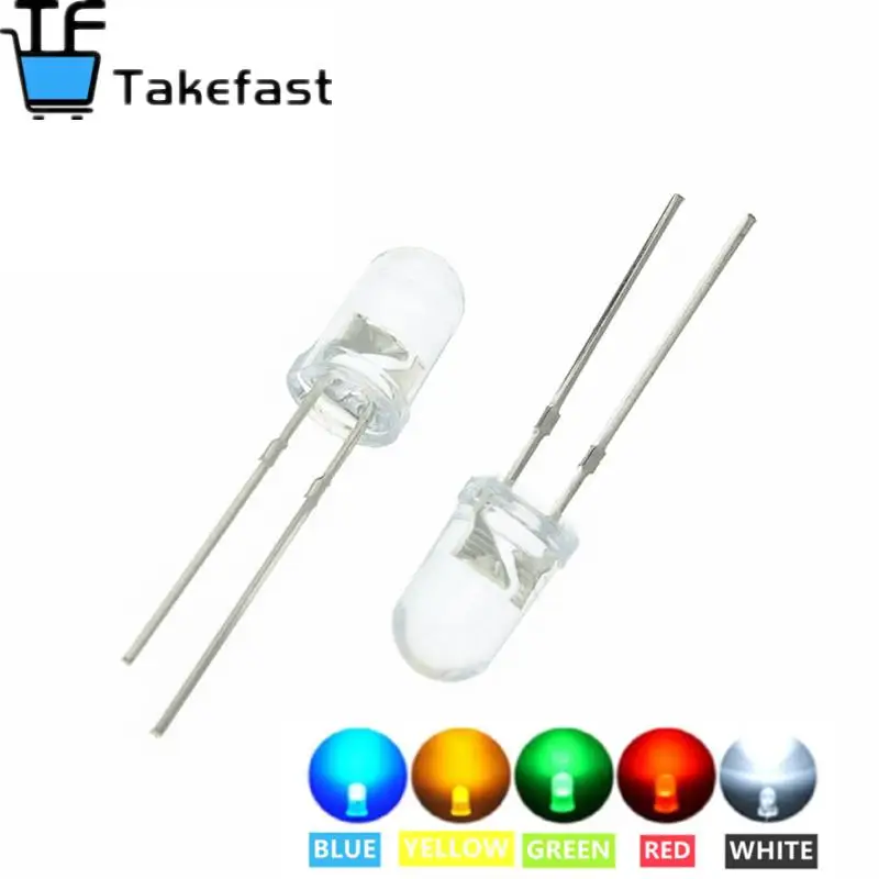 100 шт./лот прозрачные круглые 5 мм супер яркие зеленые красные белые желтые синие