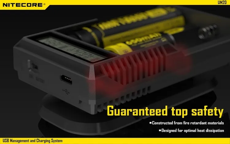 Nitecore UM20 умное зарядное устройство ЖК-дисплей зарядное устройство Универсальный зарядное устройство Nitecore с usb-кабелями 18650 16340 14500