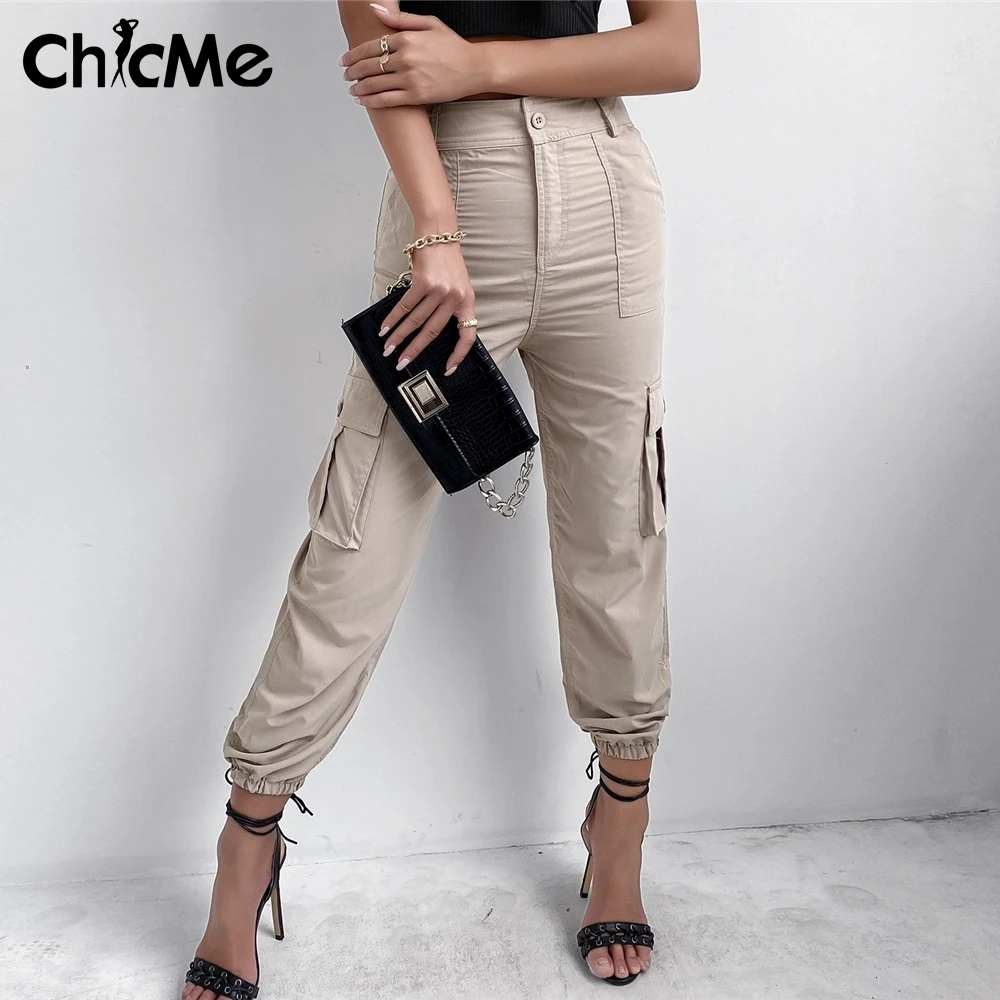 

Chicme Plus Size Cargo Pants Women Korean Fashion Plain Pockets Design Woman Baggy Pants 2021 Casual Women Clothing Streetwear