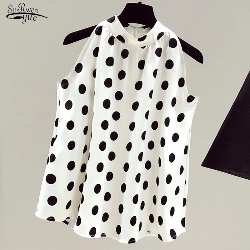 

Женская шифоновая блузка в горошек, с открытыми плечами, без рукавов