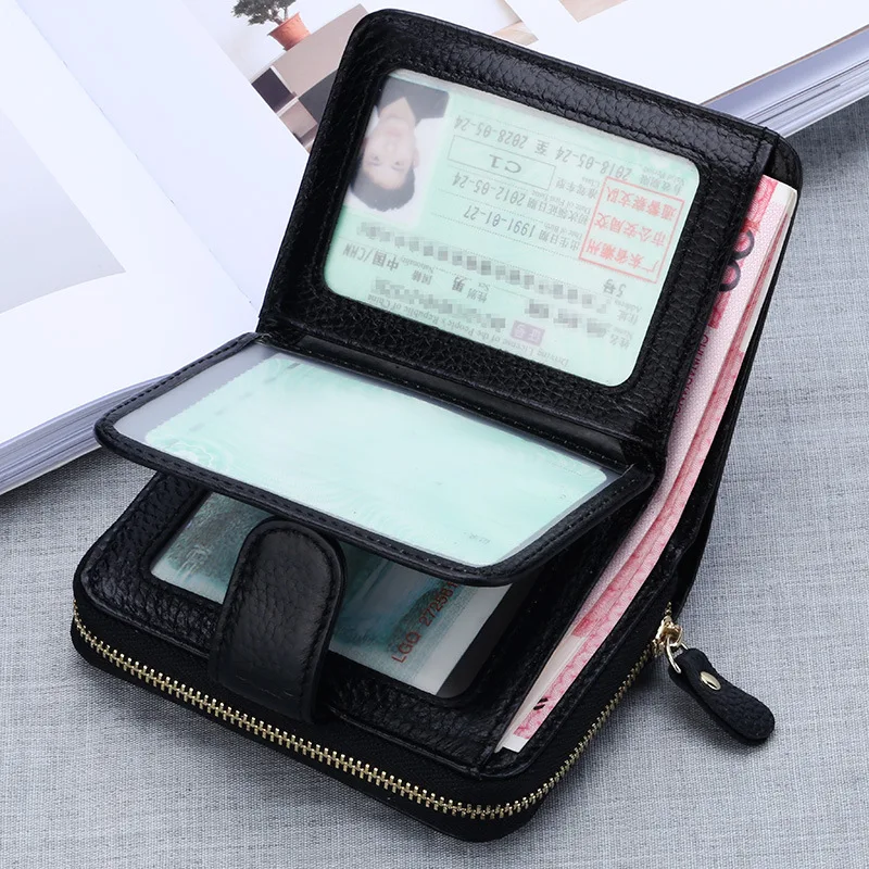 unisex card holder genuine leather wallet for cards casual cardholder female business zip purse rfid protection men id holder free global shipping