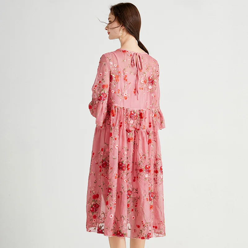 Encaje vestido de verano en Tallas grandes mujer 2021 moda elegante bordado Floral rosa de fiesta negro playa Bohemia ropas de vestido de Dama