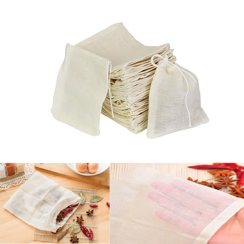 100 шт. хлопковые мешочки из муслина на шнурке напрягающий фильтр для
