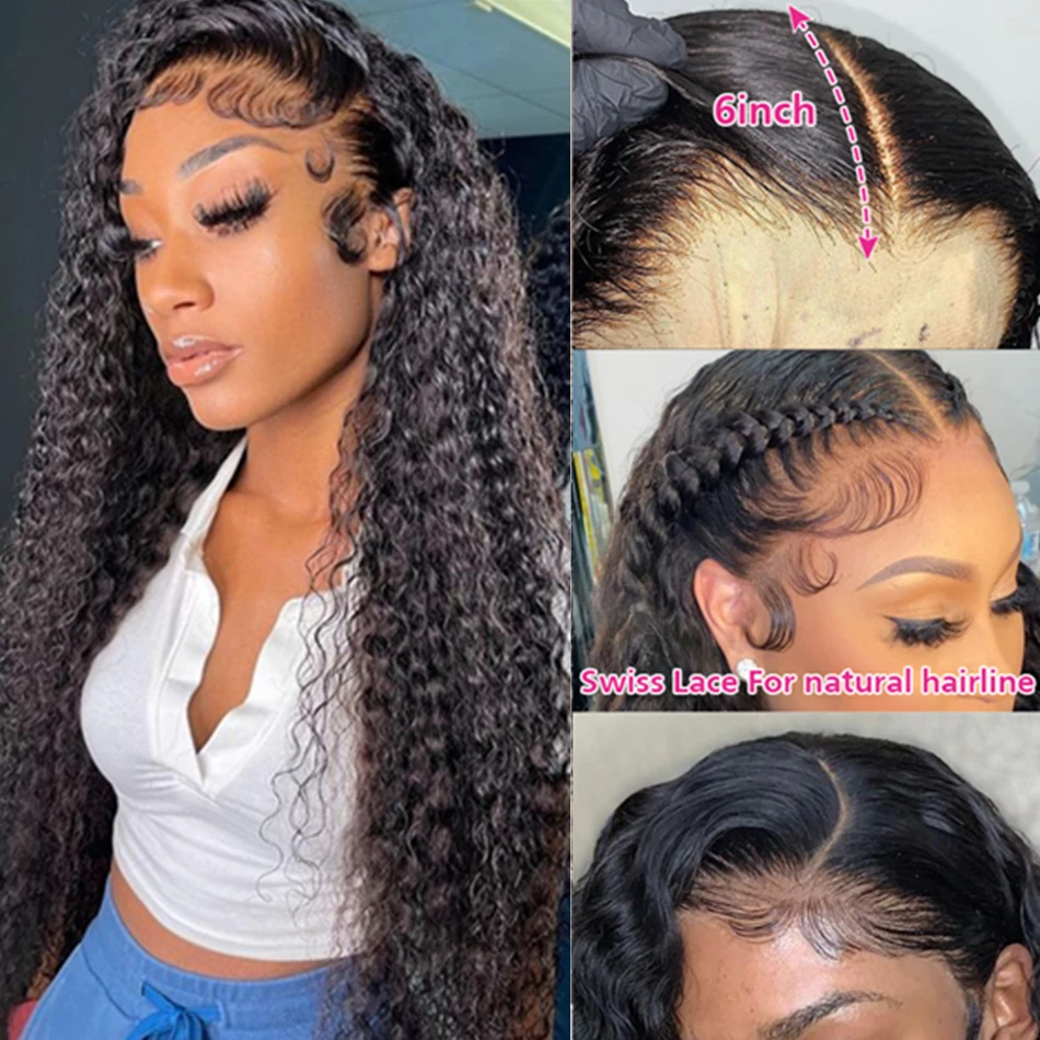 30 40 Inch Deep Wave Frontal Wig 13x6 360 Lace Front Human Hair Wigs 5x5 Closure Hd Water Wet Curly For Women Brazilian | Шиньоны и