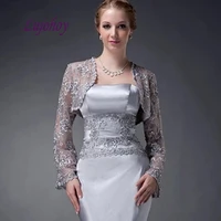 silver long sleeve lace wedding shawl bolero girls jacket removable shrugs bridal bride women tulle evening wrap cape