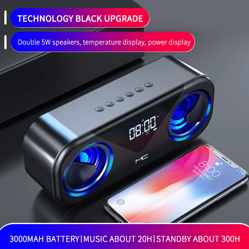 Smart LED Alarm Clock Speaker Portable Wireless Bluetooth-compatible for TF Card AUX USB Atmosphere Light | Электроника