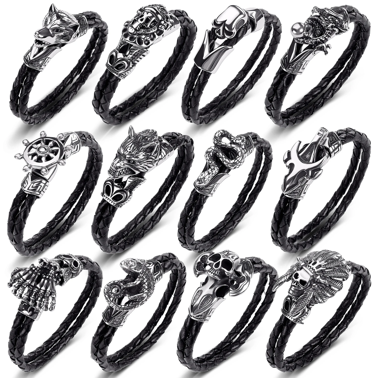 Мужской и женский браслет из натуральной кожи в стиле панк свирепый волк Череп