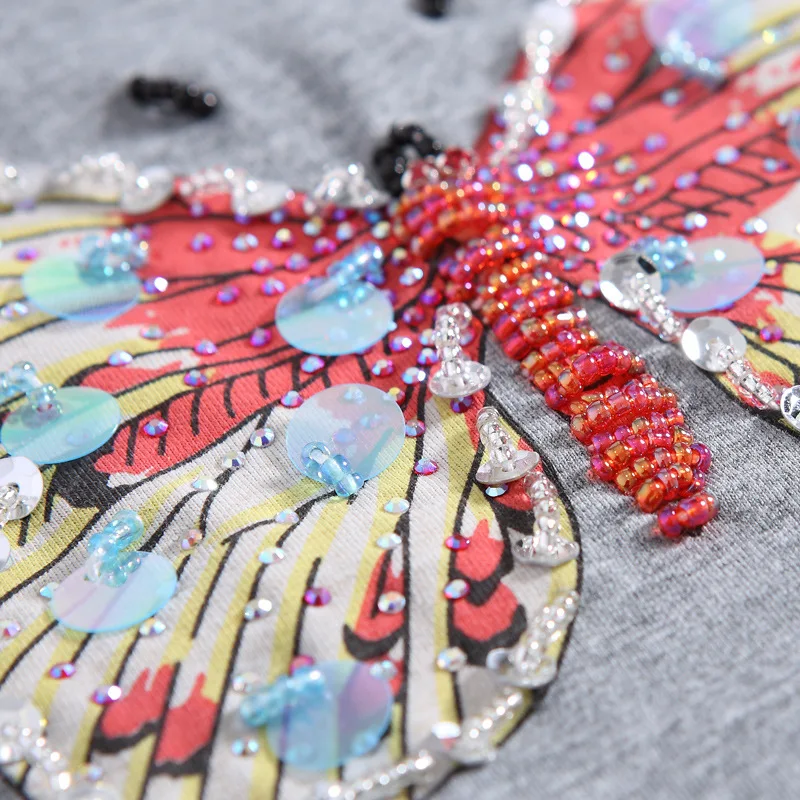 Женские хлопковые футболки Стразы с бусинами бабочками и блестками женские