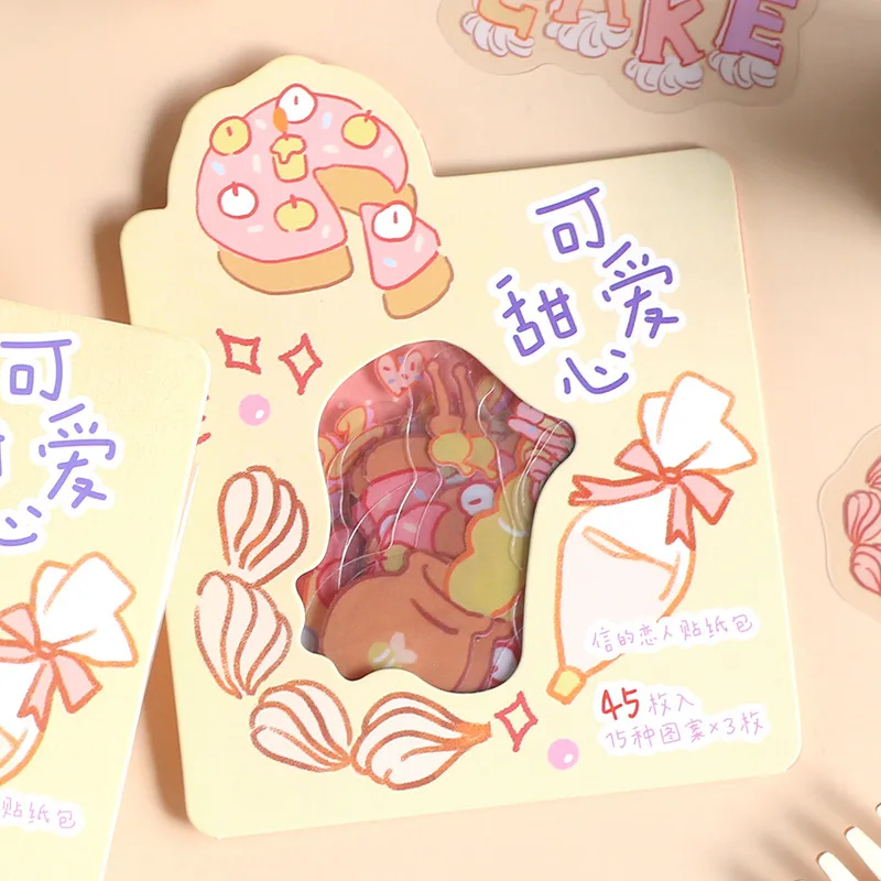 

45 листов в упаковке, милые наклейки из ПВХ в виде цветов, пирожных, собак, дневник, аксессуары для школы и офиса, sl2804