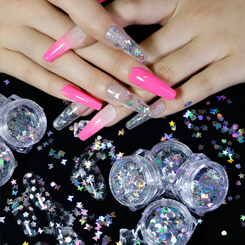 Голографические лазерные блестки для ногтей микро звездные хлопья 12 радиусов
